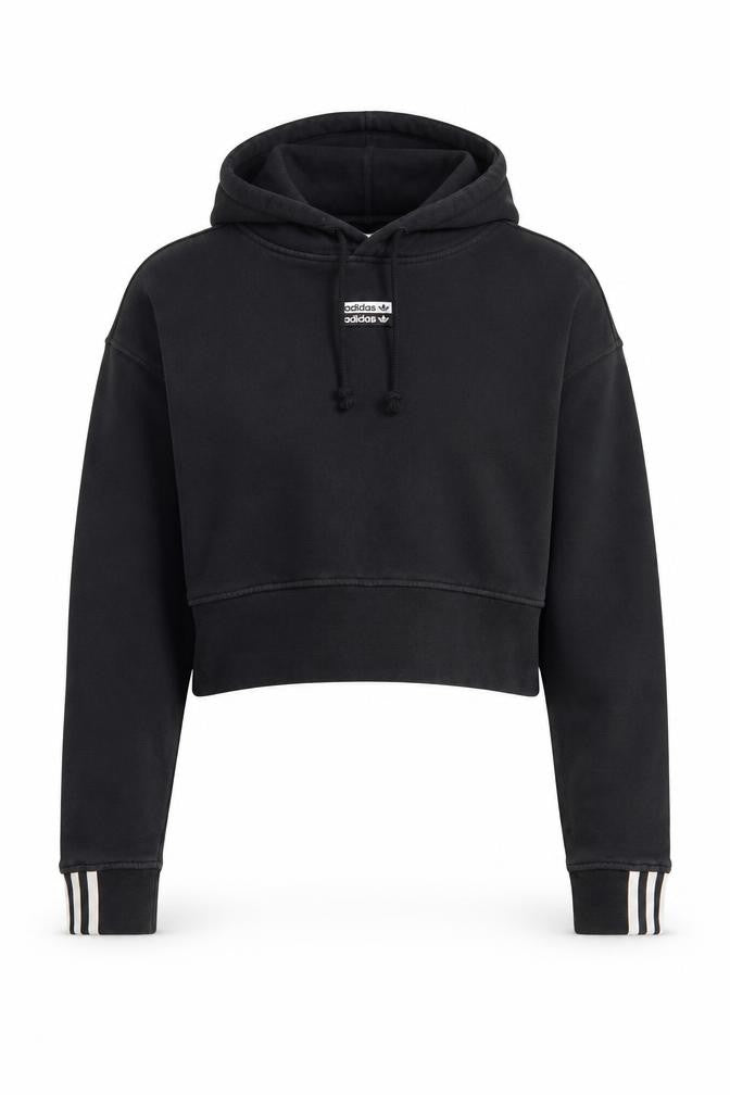 Adidas Women's Black Crop Pullover Hoodie UK 6 XS Cotton Blend