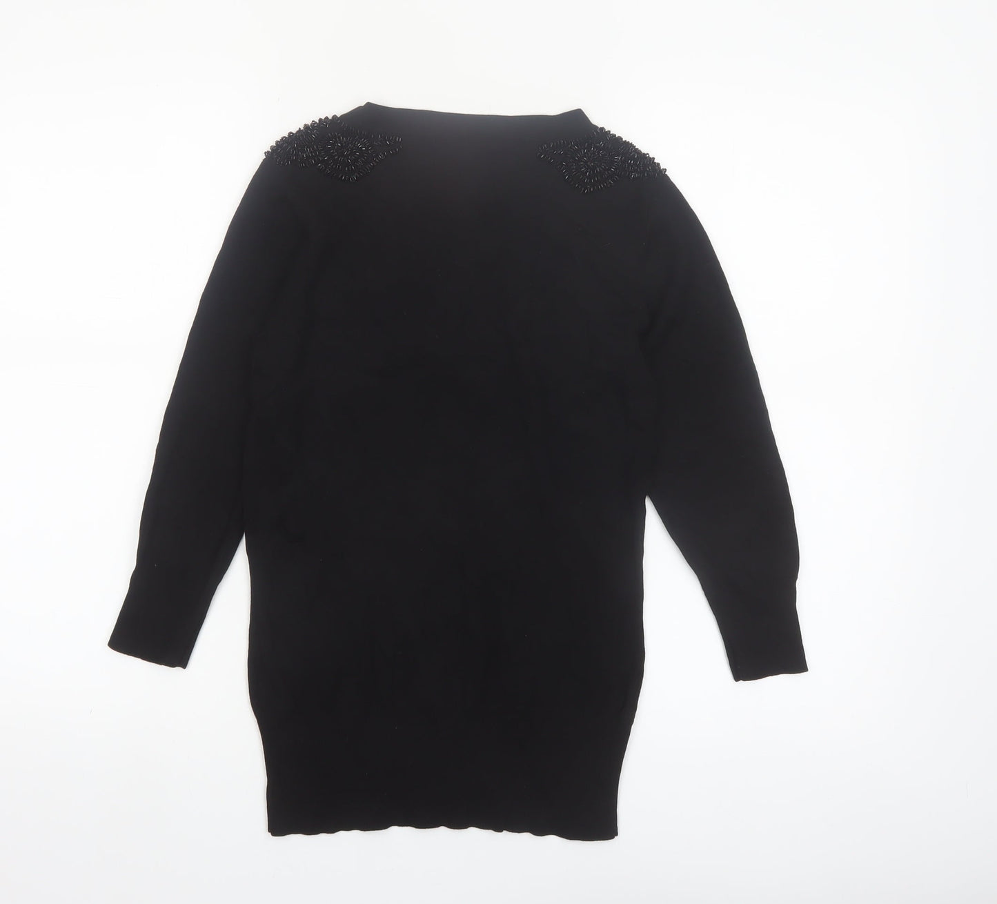 Warehouse Womens Black Beaded Shoulder Pullover Jumper UK 10