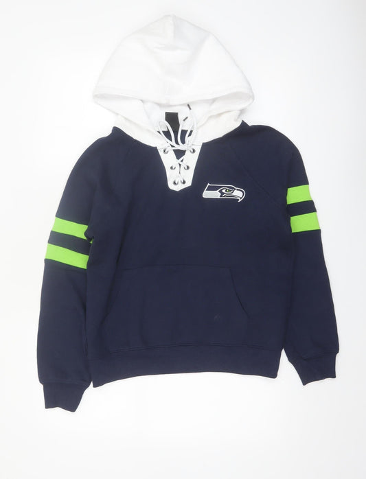 NFL Team Apparel Women's Navy Seahawks Lace-Up Hoodie Size S