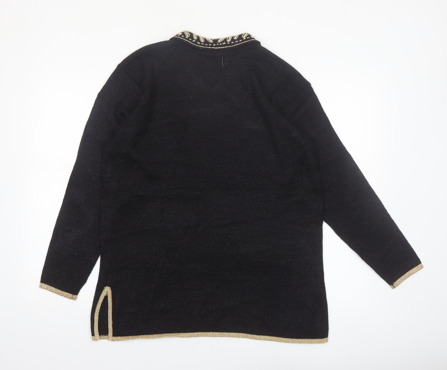 Jaclyn Smith Women Black Collared Embroidered Pullover Jumper M