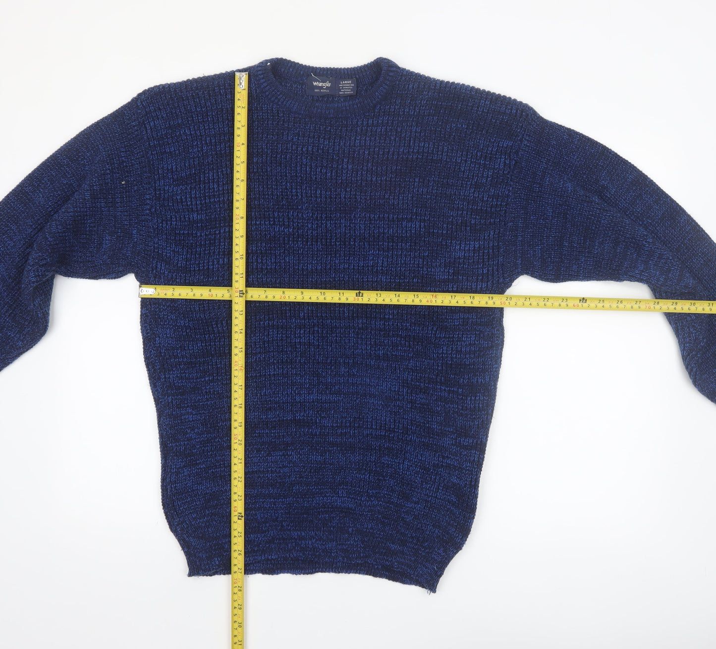 Wrangler Men Blue Chunky Knit Acrylic Crew Neck Jumper Large