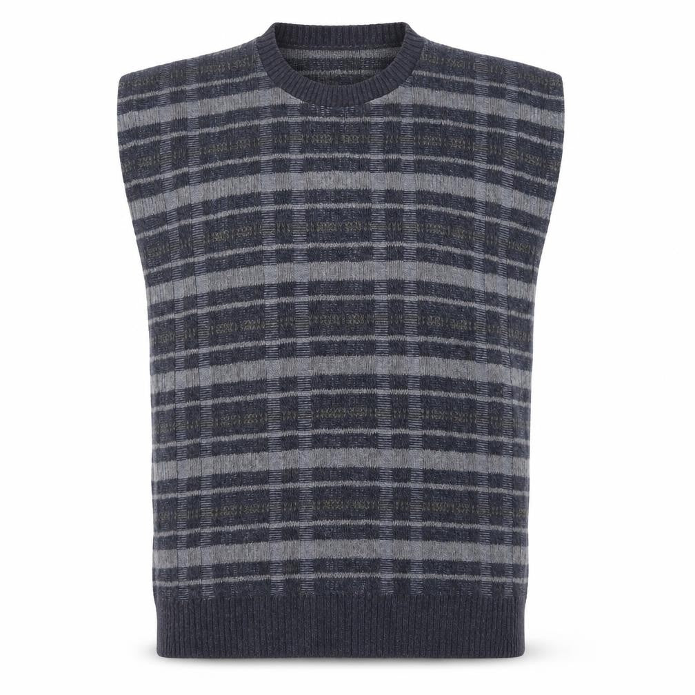 Liberty Sweaters Men's Grey Check Sleeveless Knit Vest M