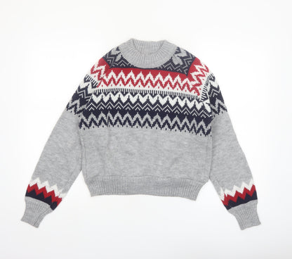 Vintage Womens Grey Fair Isle Wool Knit Jumper XS