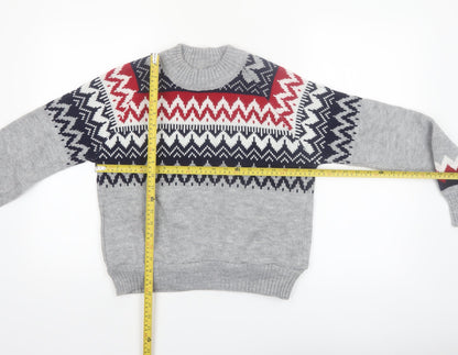 Vintage Womens Grey Fair Isle Wool Knit Jumper XS
