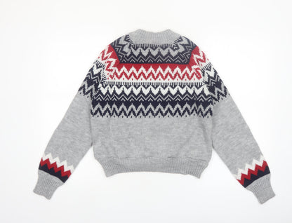 Vintage Womens Grey Fair Isle Wool Knit Jumper XS