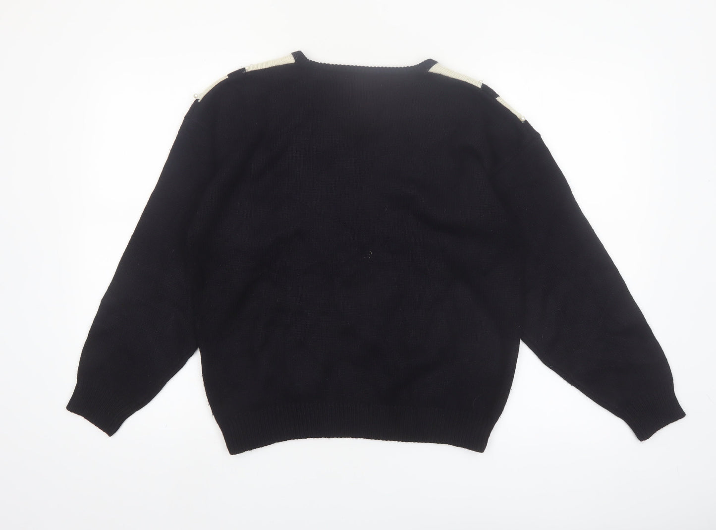 Color Cues Womens Black V-Neck Beaded Angora Blend Jumper Size M