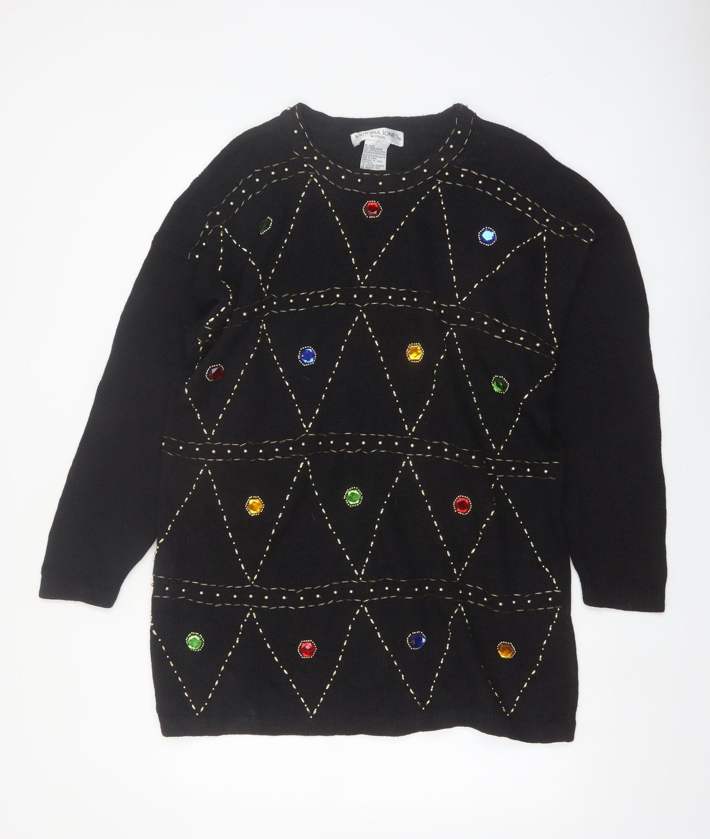 Victoria Jones Woman Black Jewel Embellished Knit Jumper XL