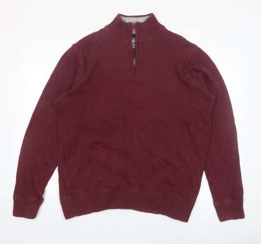 Eddie Bauer Men's Red Cotton 1/2 Zip High Neck Jumper Size 2XL