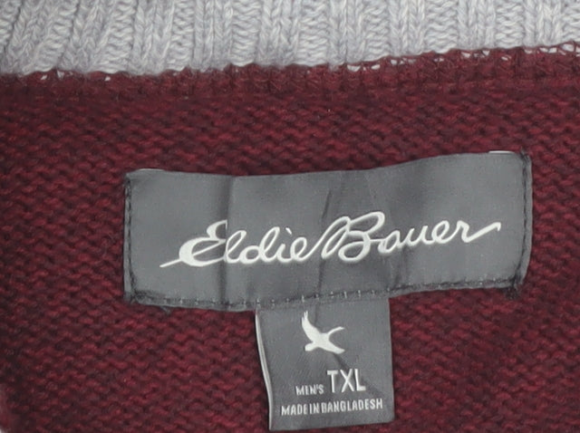 Eddie Bauer Men's Red Cotton 1/2 Zip High Neck Jumper Size 2XL