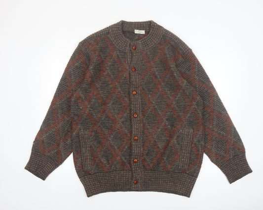 Dama Men's Brown Wool Argyle Knit Cardigan Size L