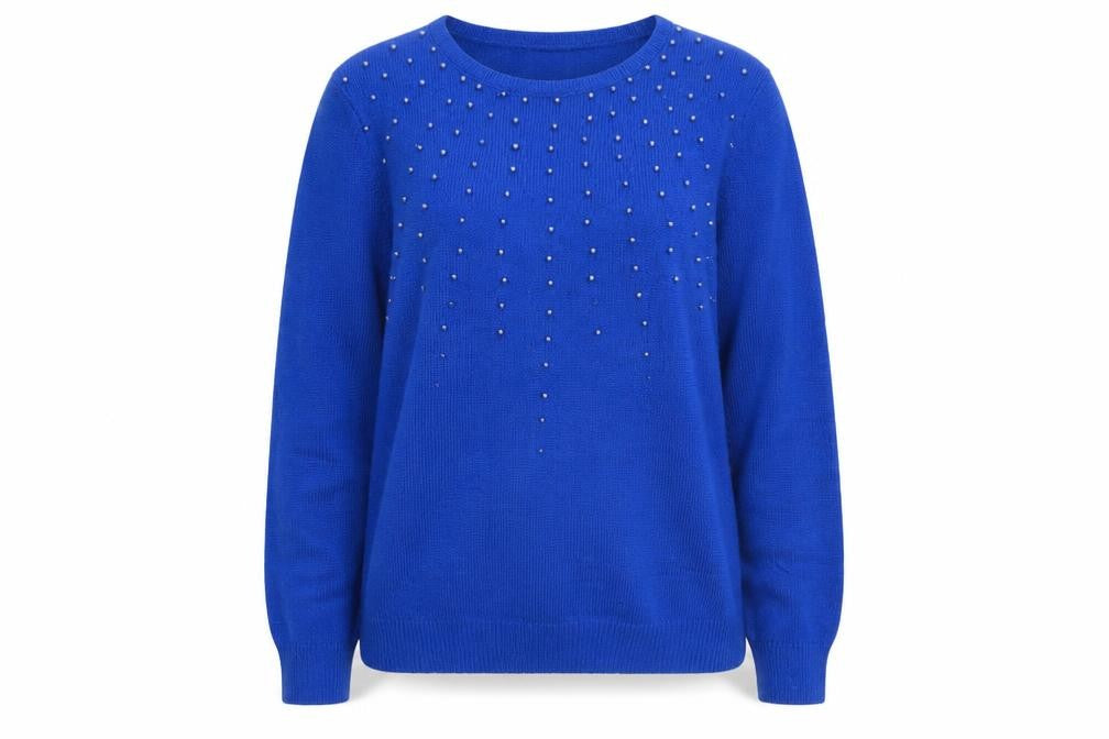 Salon Studio Women's Blue Beaded Crew Neck Long Sleeve Jumper Size L