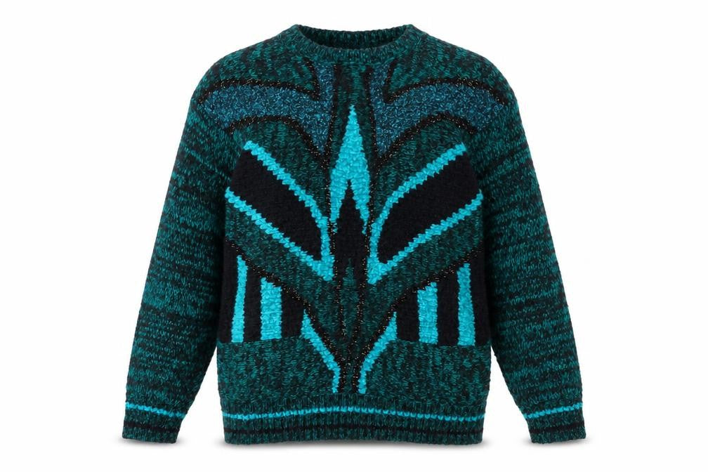Donagain Women's Green Black L Pullover Jumper 80s Geometric Knit Acrylic Wool