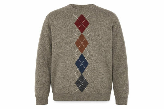 Dockers Men's Beige Argyle Knit Crew Neck Pullover Jumper Size L