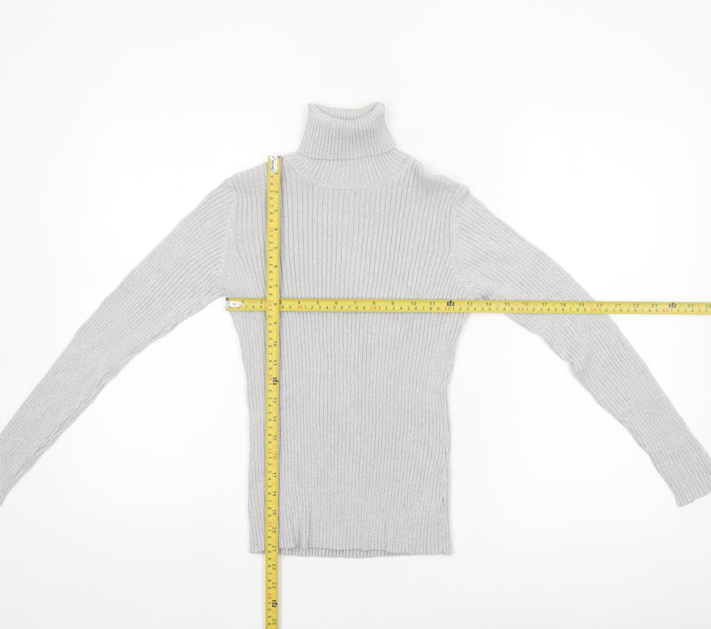 Joseph A. Women's Grey Ribbed Roll Neck Jumper Size M