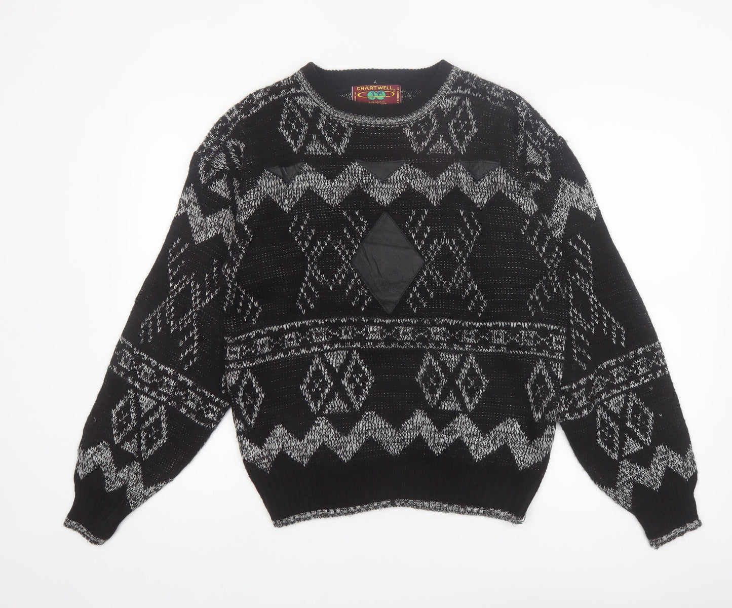Chartwell Men's Black Argyle Acrylic Crew Neck Pullover Jumper M