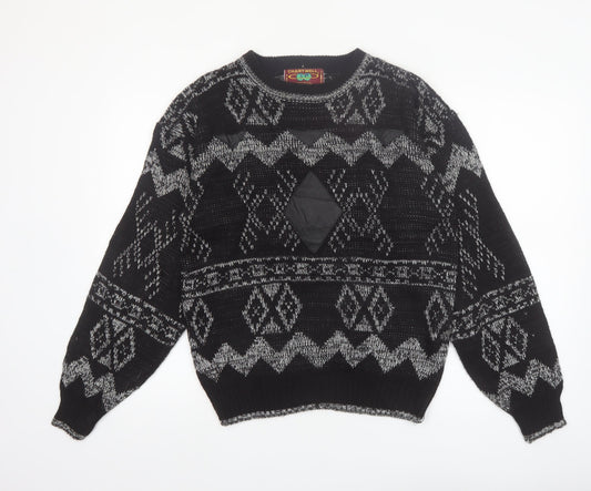 Chartwell Men's Black Argyle Acrylic Crew Neck Pullover Jumper M