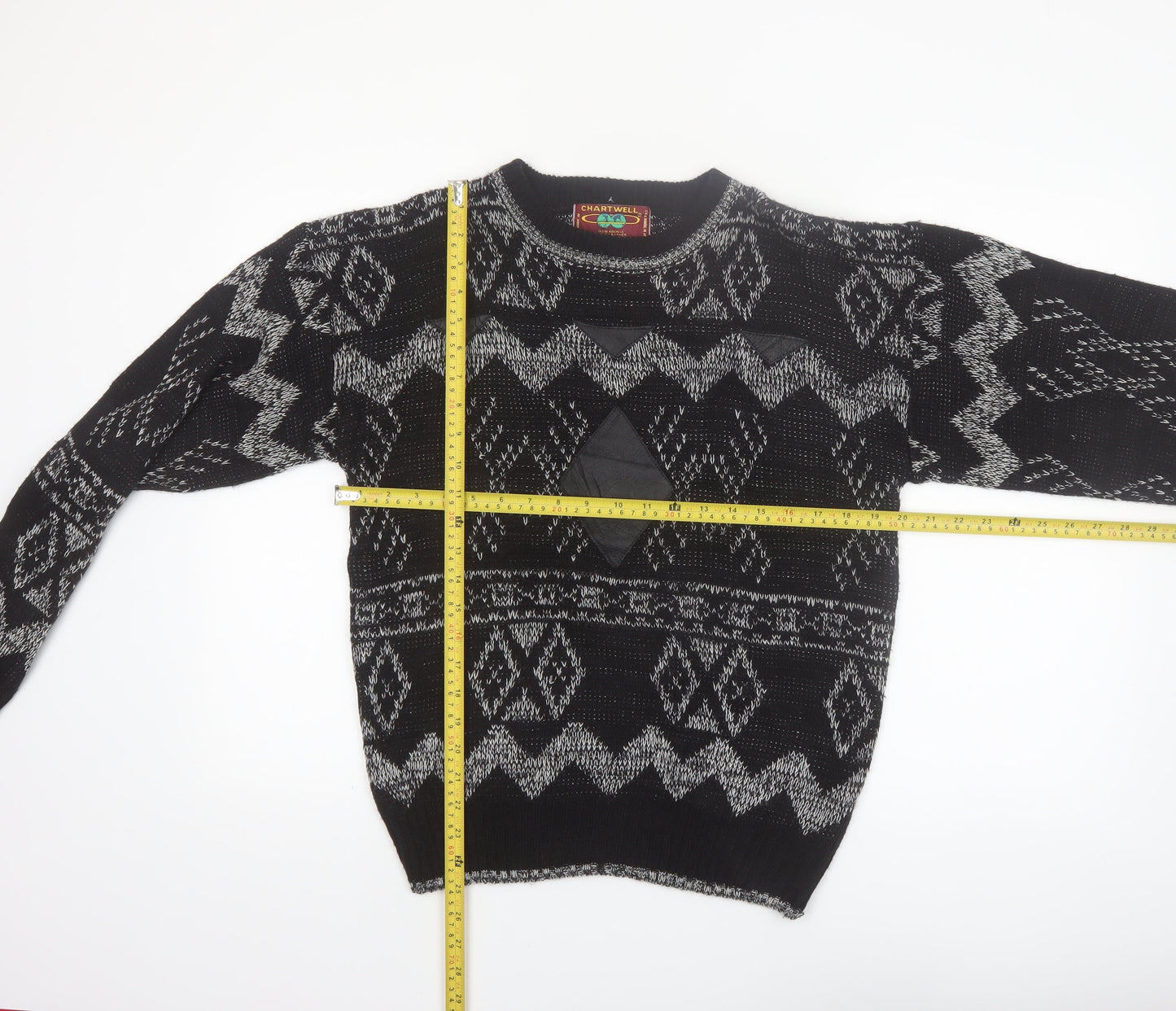 Chartwell Men's Black Argyle Acrylic Crew Neck Pullover Jumper M