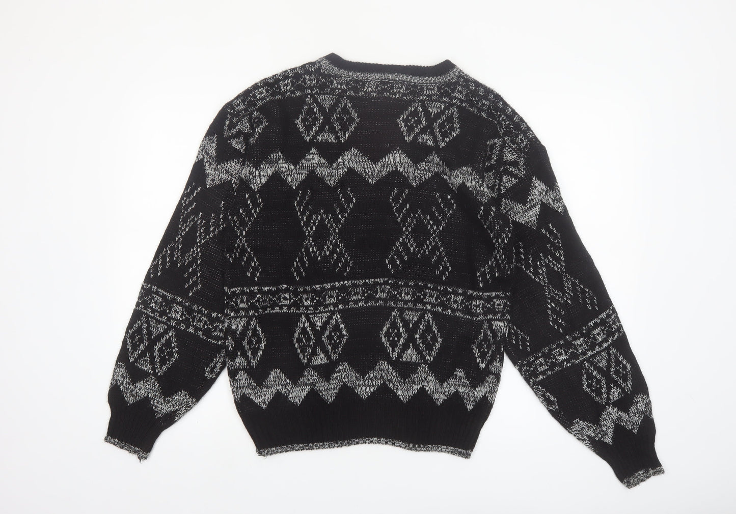 Chartwell Men's Black Argyle Acrylic Crew Neck Pullover Jumper M
