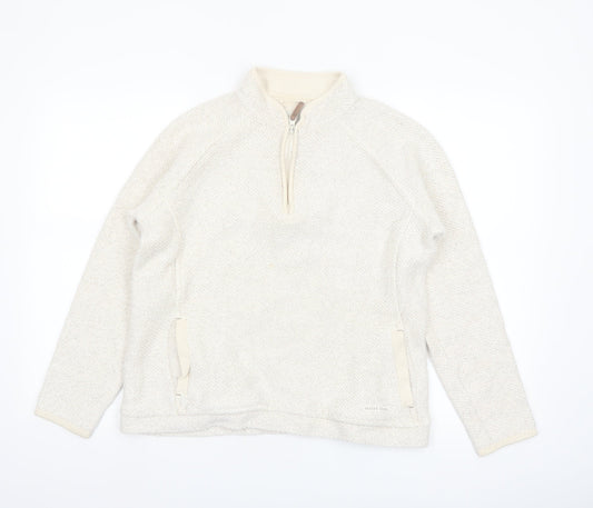 Weird Fish Women Beige 1/4 Zip Pullover Sweatshirt Size 12 Cotton Blend