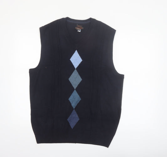 Dockers Men's Blue Argyle Slim Fit V-Neck Sleeveless Vest XL