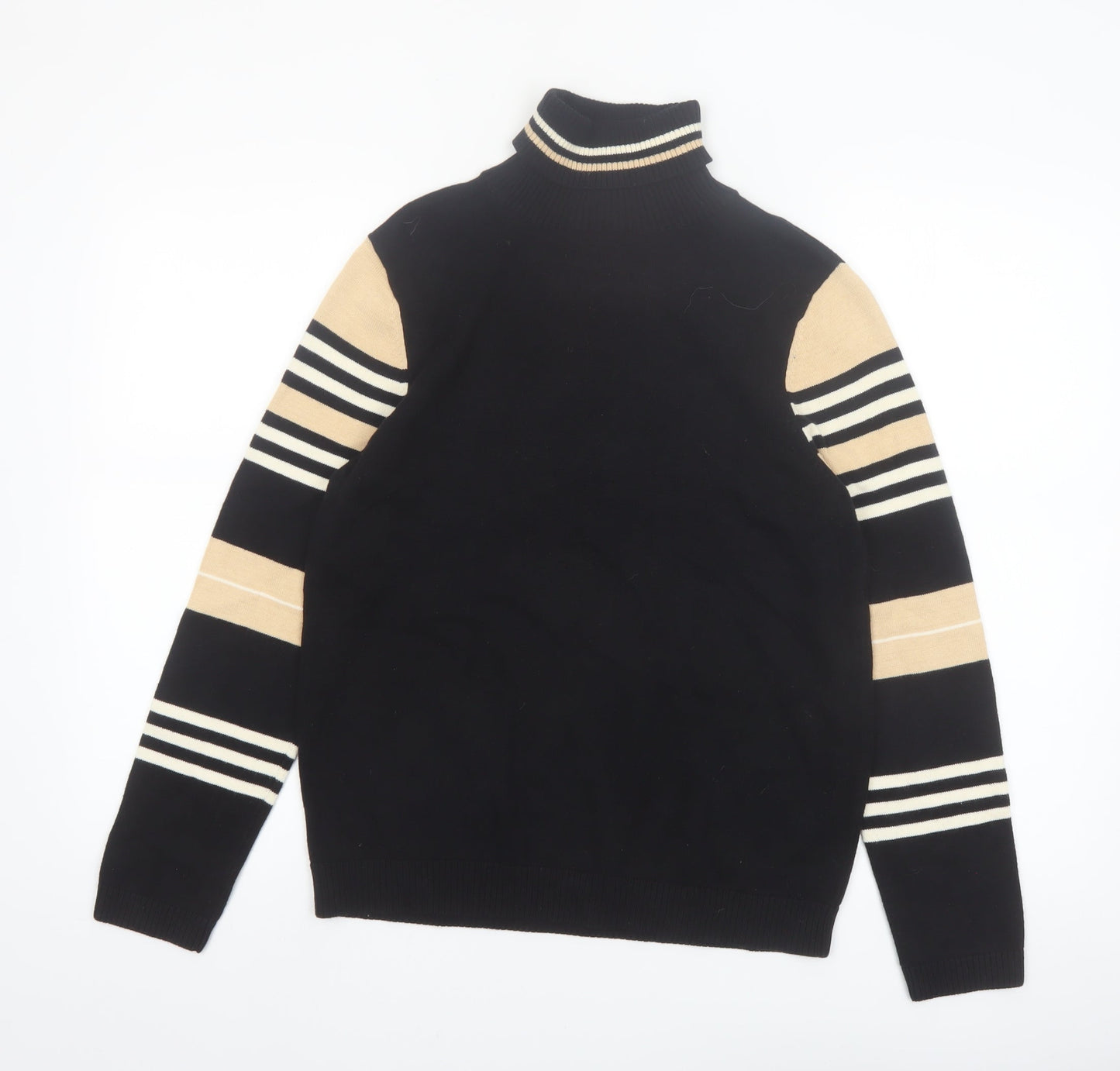 NorthStyle Women's Black Roll Neck Striped Cotton Jumper Size M