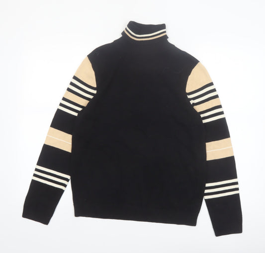 NorthStyle Women's Black Roll Neck Striped Cotton Jumper Size M
