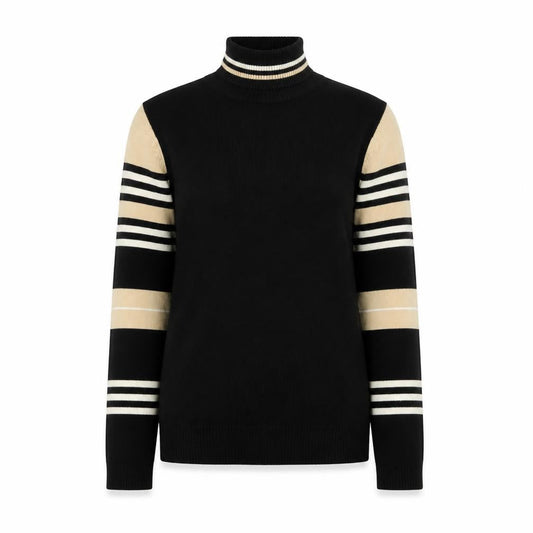 NorthStyle Women's Black Roll Neck Striped Cotton Jumper Size M