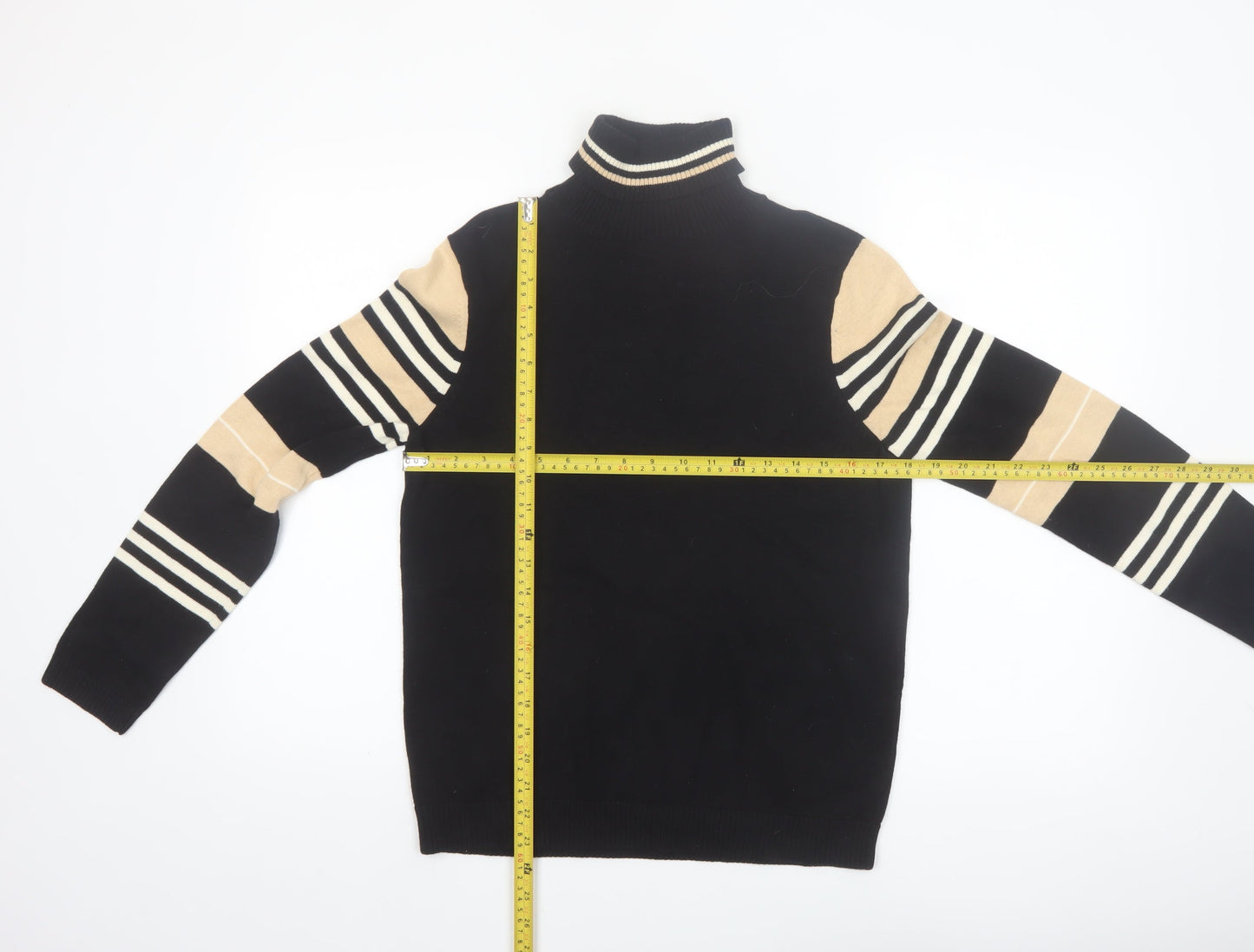 NorthStyle Women's Black Roll Neck Striped Cotton Jumper Size M