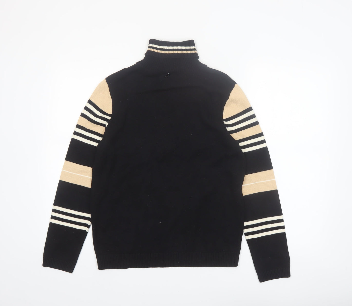 NorthStyle Women's Black Roll Neck Striped Cotton Jumper Size M