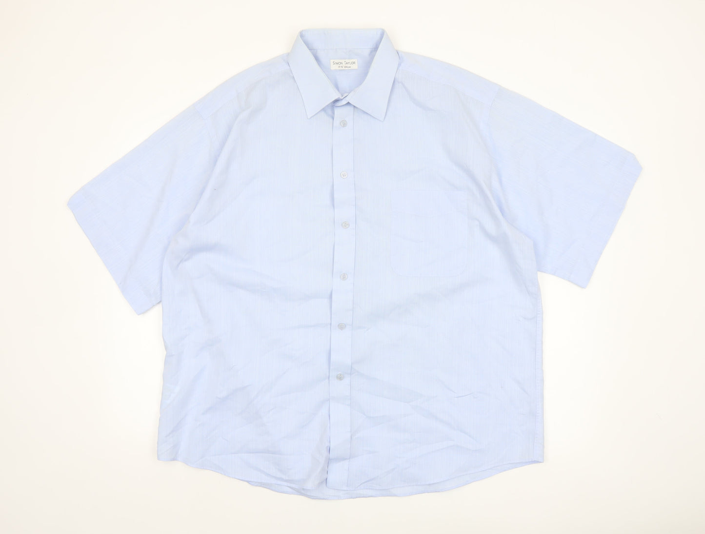 Simon Taylor Men's Blue 17.5in Regular Fit Short Sleeve Cotton Blend Shirt