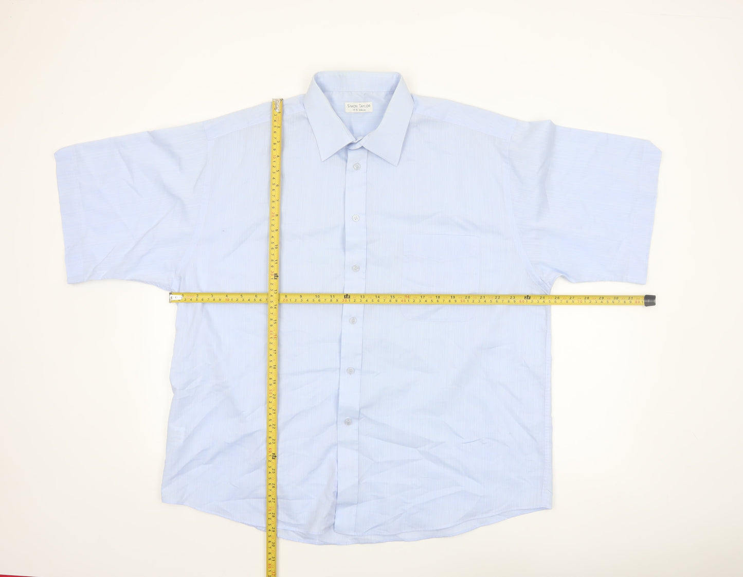 Simon Taylor Men's Blue 17.5in Regular Fit Short Sleeve Cotton Blend Shirt
