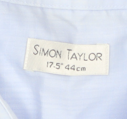 Simon Taylor Men's Blue 17.5in Regular Fit Short Sleeve Cotton Blend Shirt