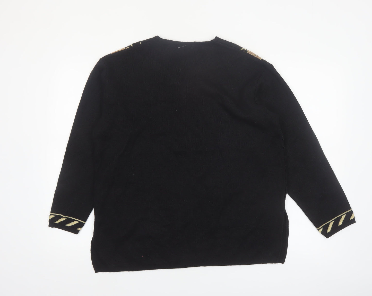 Anna Toffana Womens Black L V-Neck Floral Embroidered Knit Jumper