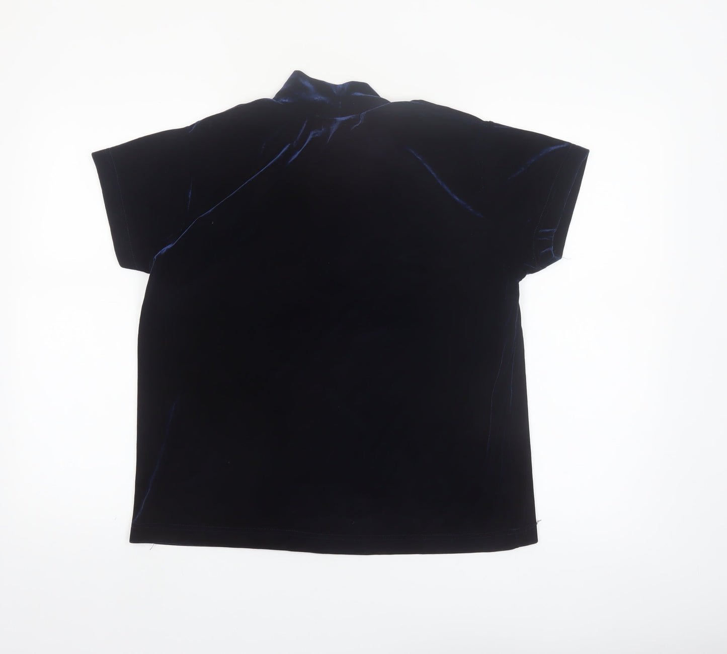 Principles Women Blue Velvet Mock Neck Short Sleeve Blouse Size L