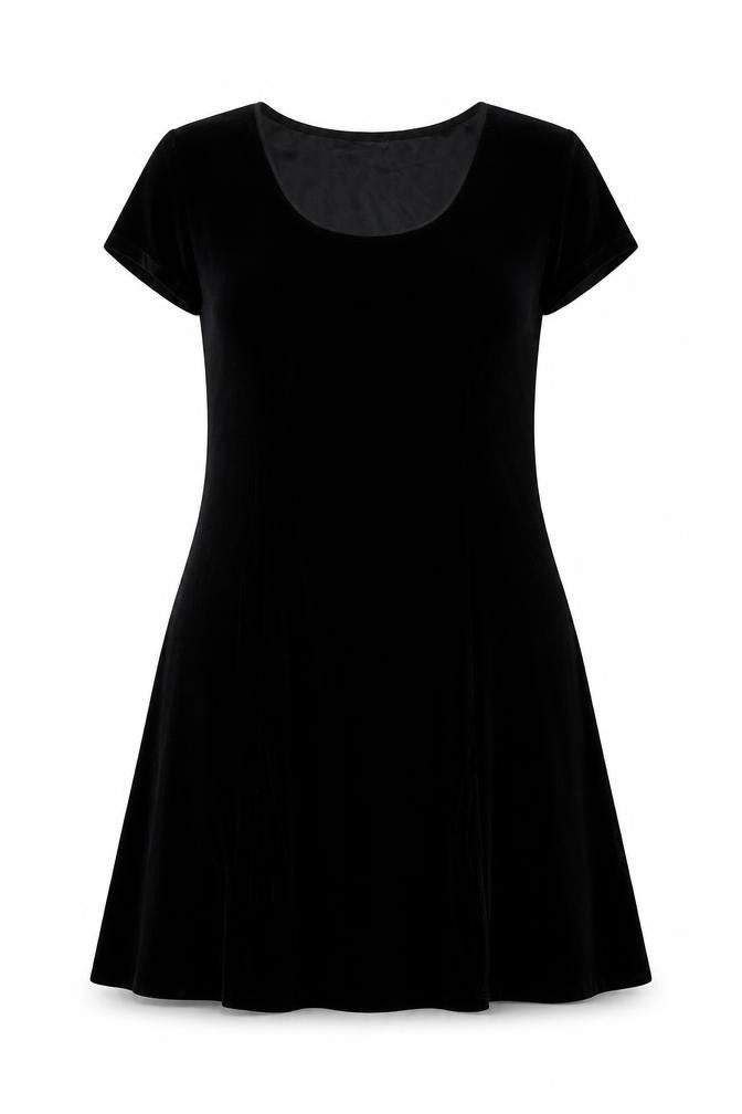 Gitane Women Black Velvet A-Line Short Sleeve Dress XL