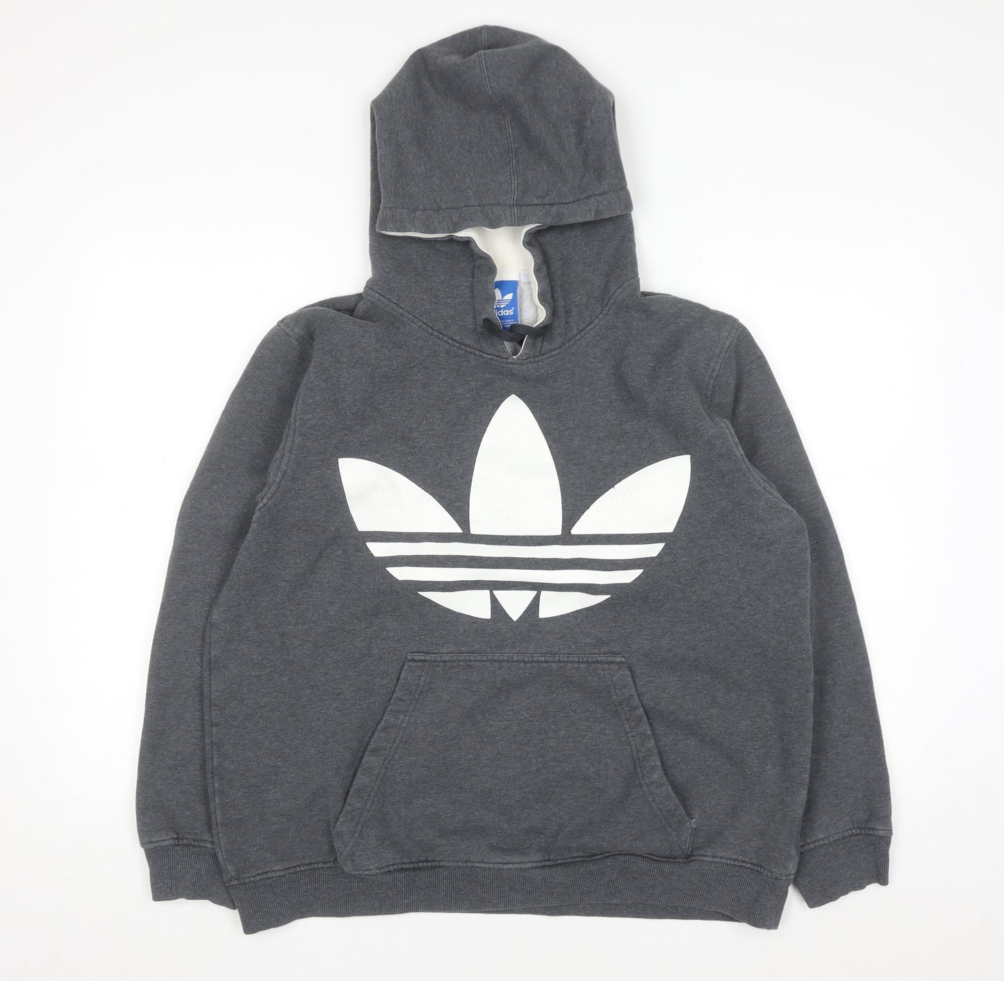 Adidas Men’s Grey Pullover Hoodie Size L Logo Fleece Sweatshirt