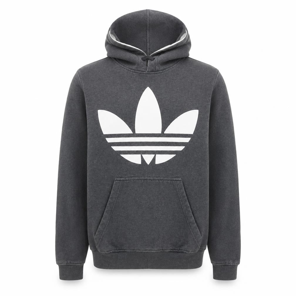 Adidas Men’s Grey Pullover Hoodie Size L Logo Fleece Sweatshirt