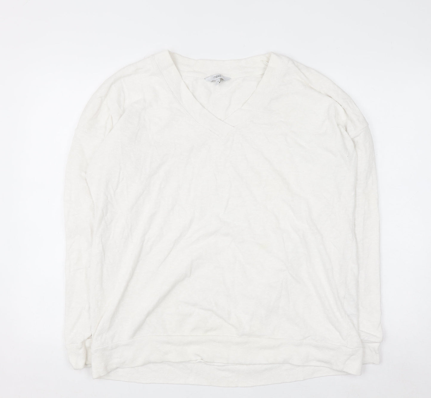 Next Women Ivory Long Sleeve V-Neck Cotton Pullover Jumper Size 16