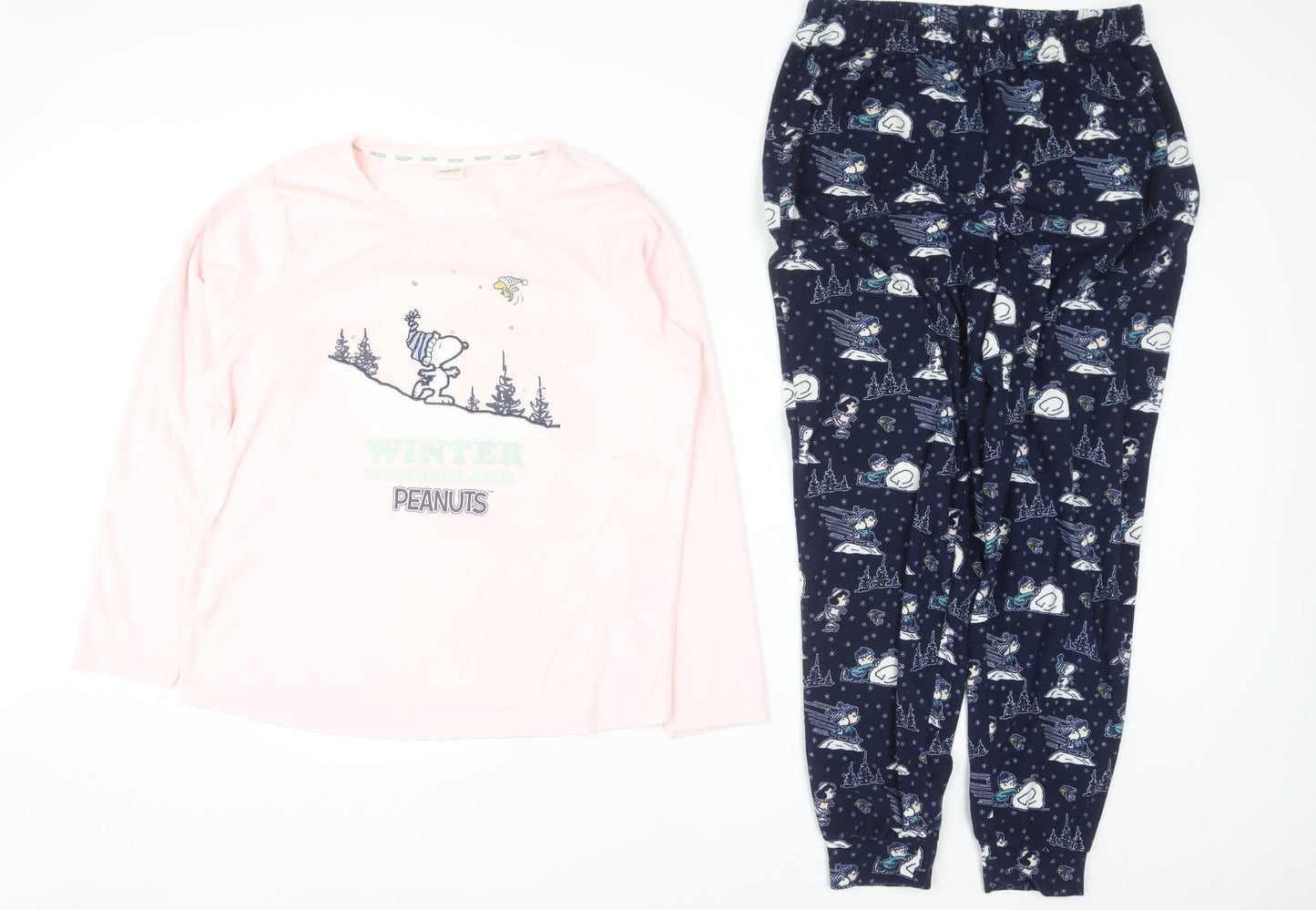 Peanuts Snoopy Women's Pink & Navy Pyjama Set Size 8-10 Winter Graphic Fleece