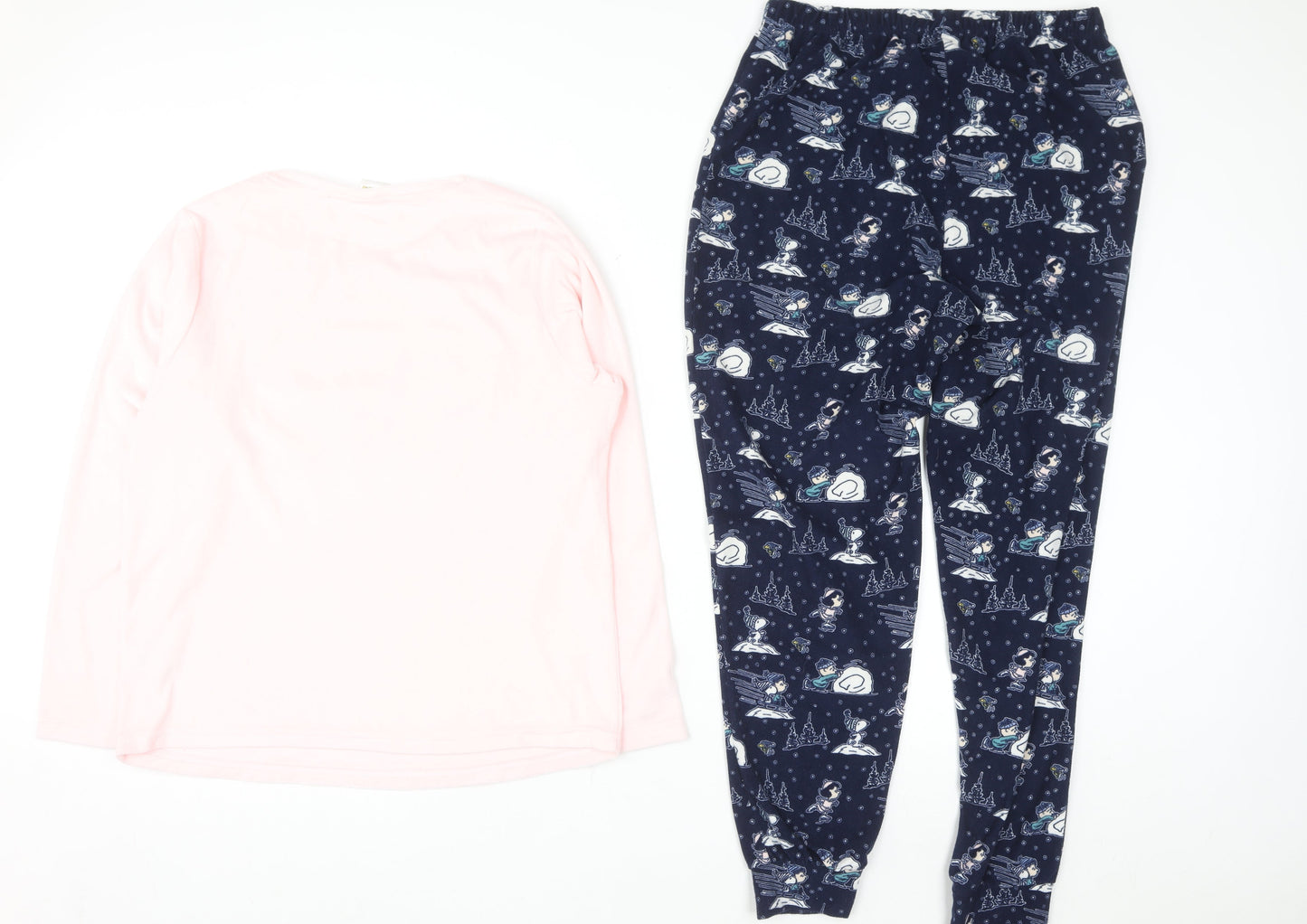 Peanuts Snoopy Women's Pink & Navy Pyjama Set Size 8-10 Winter Graphic Fleece
