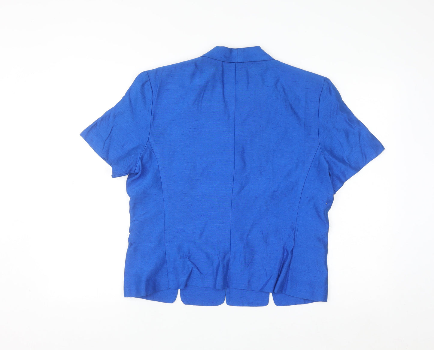 Positive Attitude Women's Blue Silk Collared Short Sleeve Blouse Size 12