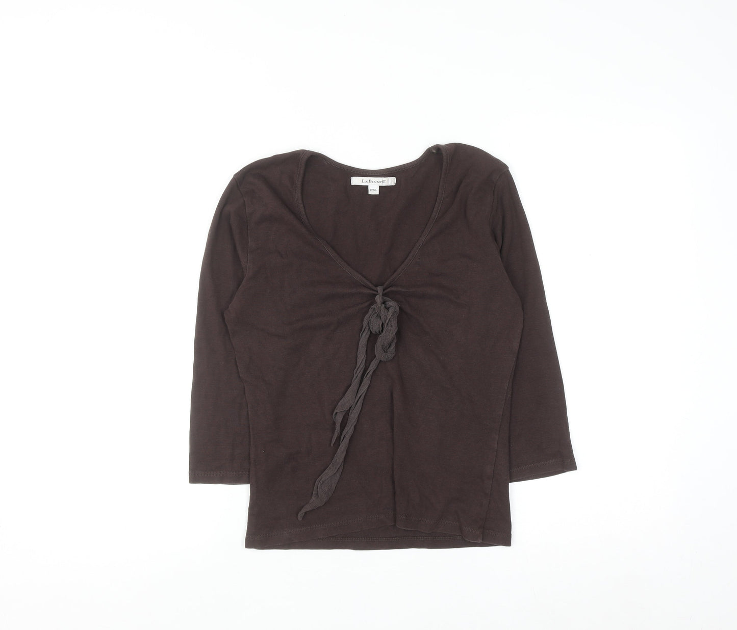 L.K. Bennett Brown 3/4 Sleeve Cotton Wrap Blouse Women’s S