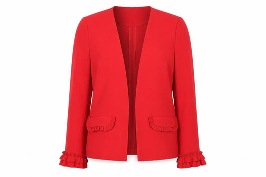 Soho Apparel Women’s Red Ruffle Sleeve Single Breasted Blazer Size S
