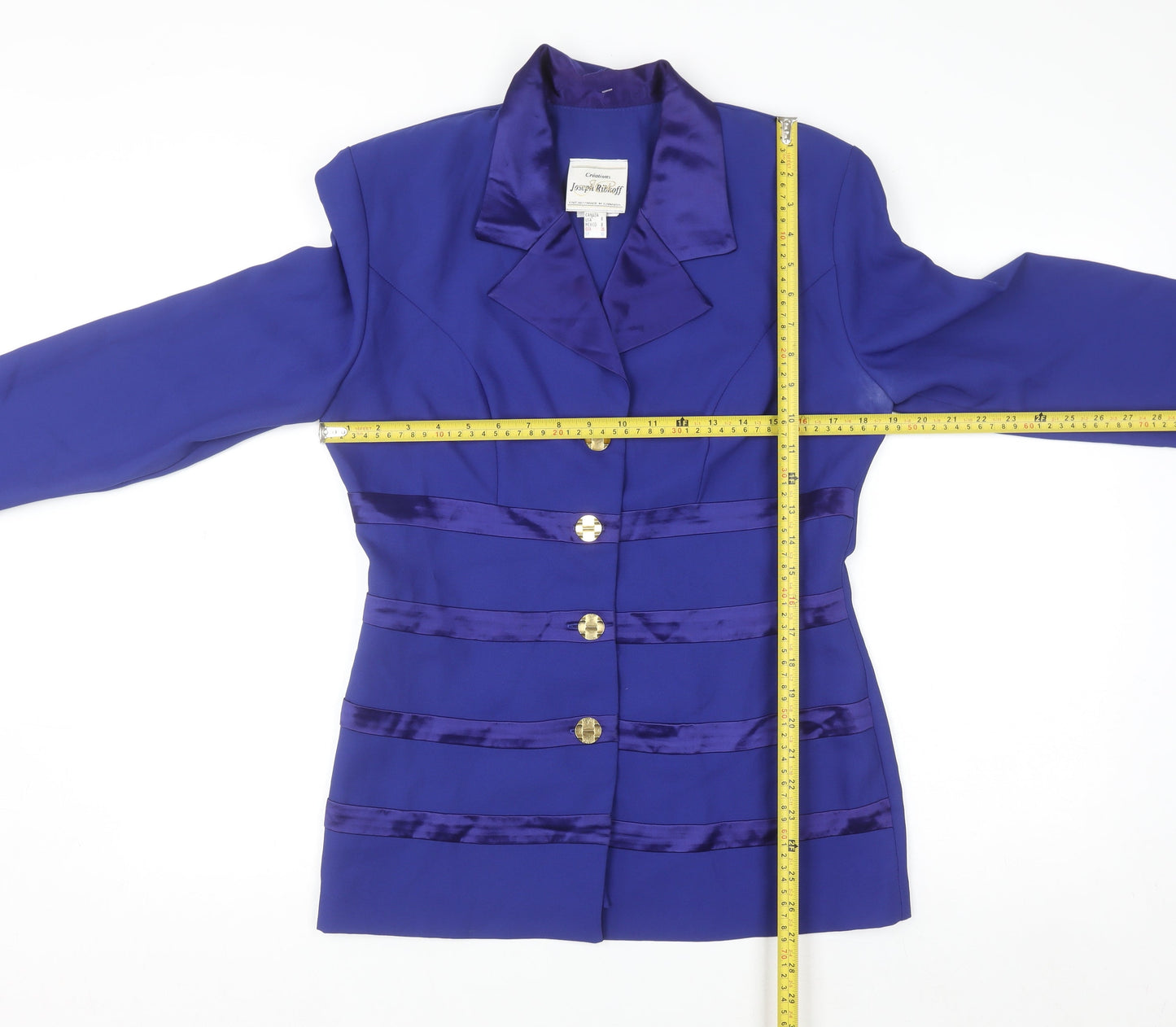 Joseph Ribkoff Women’s Blue Satin Trim Blazer UK 10 Long Sleeve Formal Jacket