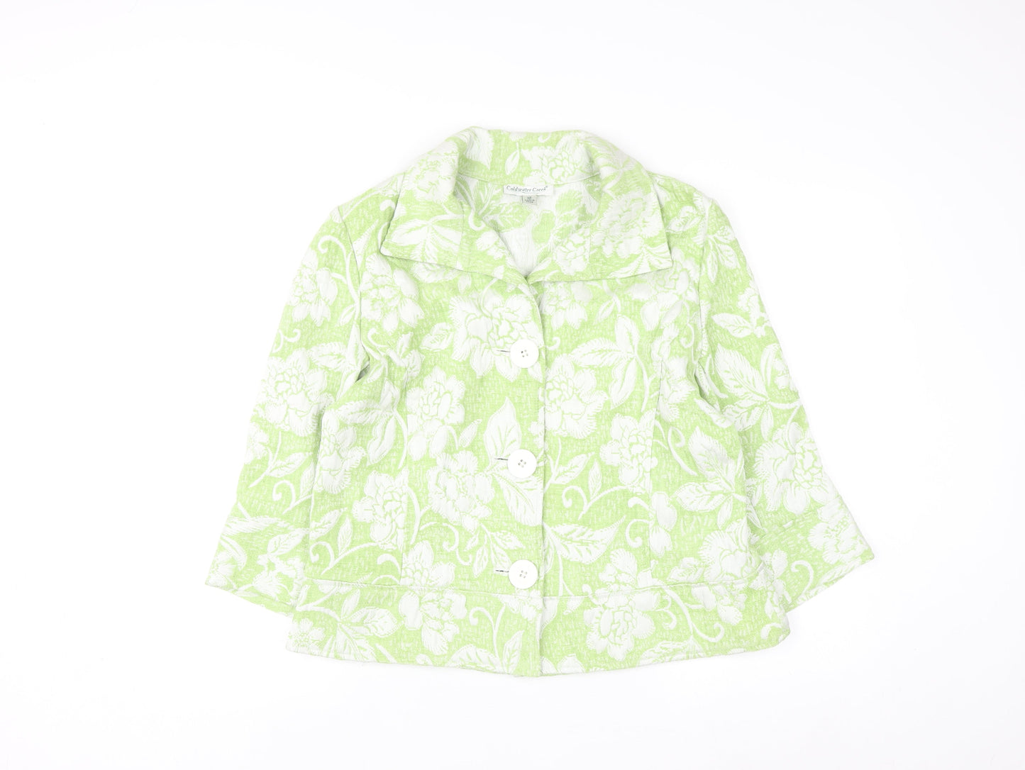 Coldwater Creek Women Green Floral Blazer Size 12 Lined Jacket