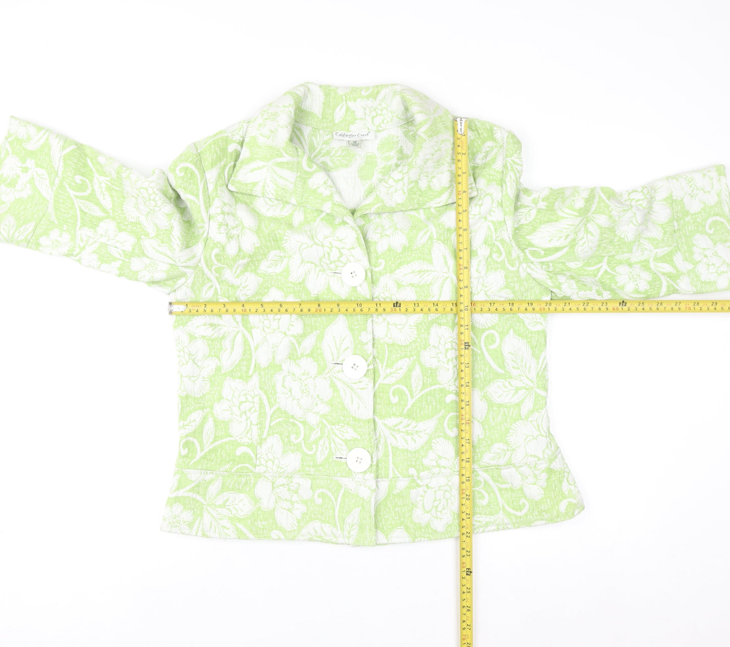 Coldwater Creek Women Green Floral Blazer Size 12 Lined Jacket