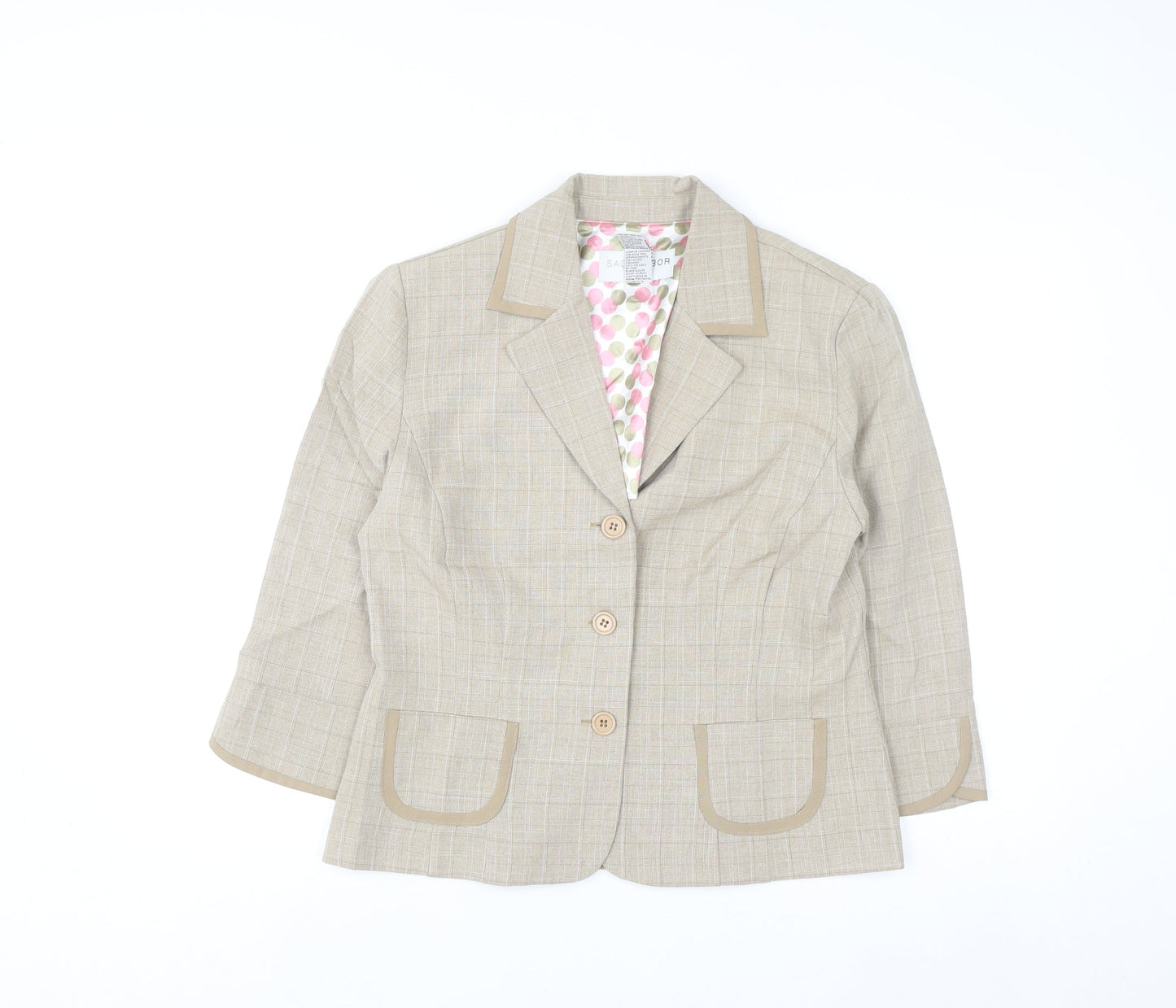 Sag Harbor Women's Beige Check Blazer Size 10 Classic Work Jacket