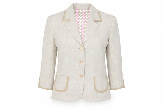 Sag Harbor Women's Beige Check Blazer Size 10 Classic Work Jacket
