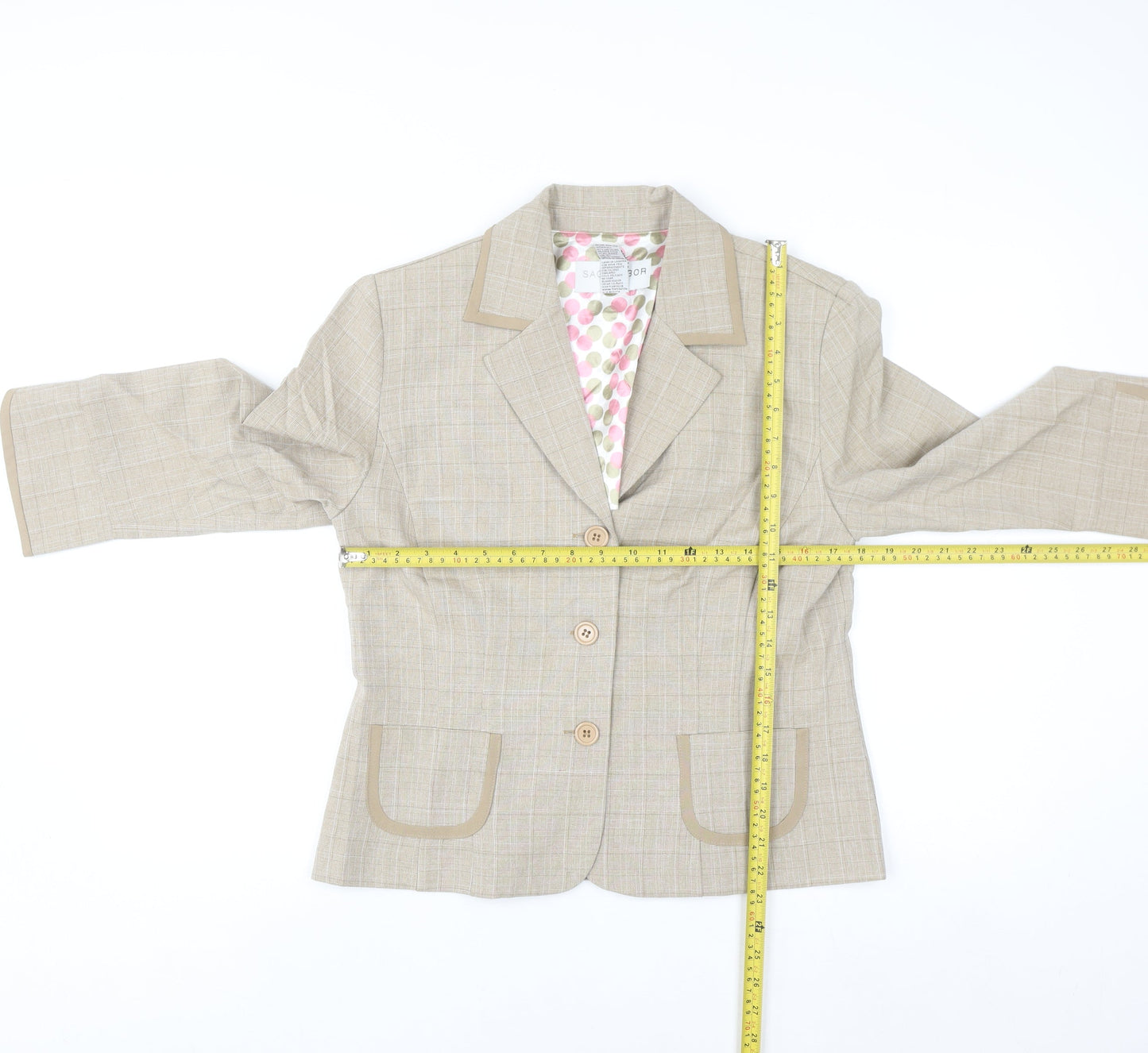 Sag Harbor Women's Beige Check Blazer Size 10 Classic Work Jacket