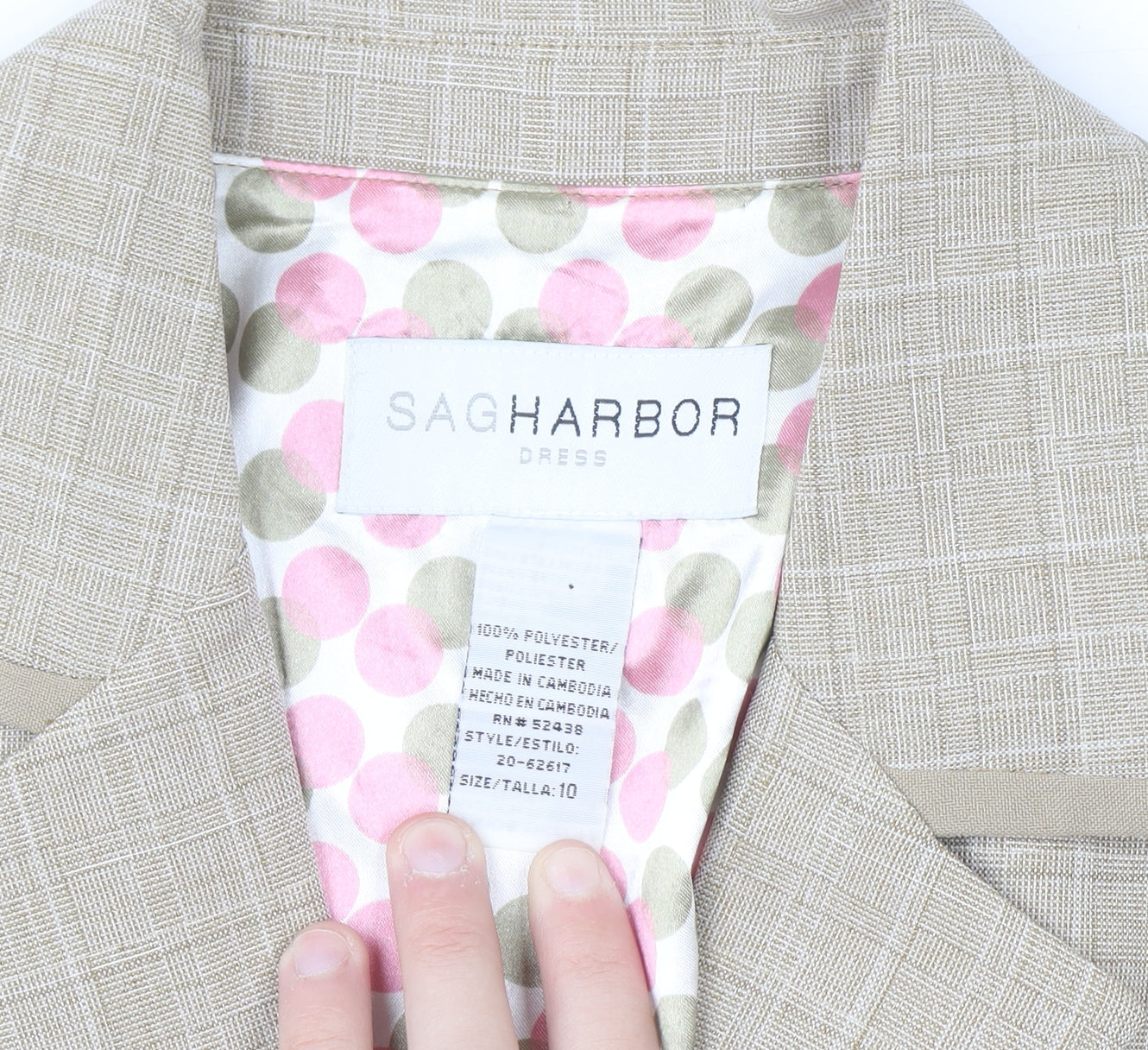 Sag Harbor Women's Beige Check Blazer Size 10 Classic Work Jacket